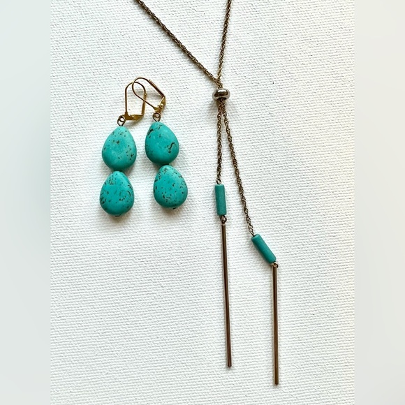 Turquoise Teardrop Earrings plus necklace - Picture 2 of 6